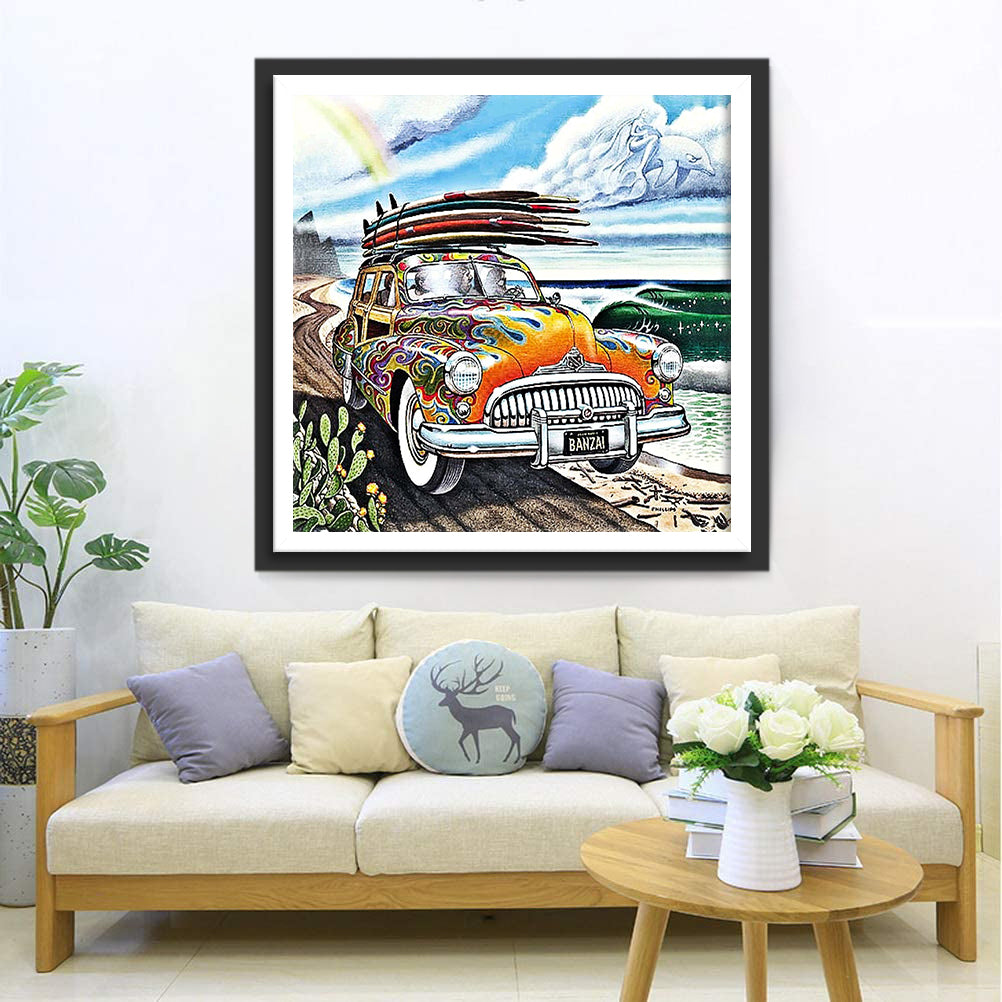 Orange Car with Designs Diamond Painting