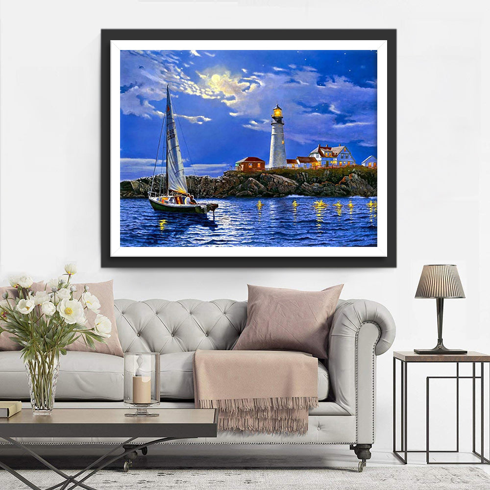 Sea and Small Sailboat Diamond Painting