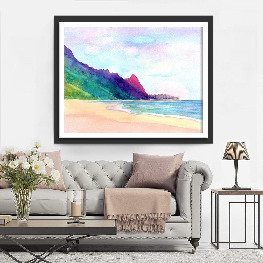 Multicolored Mountain by the Sea Diamond Painting