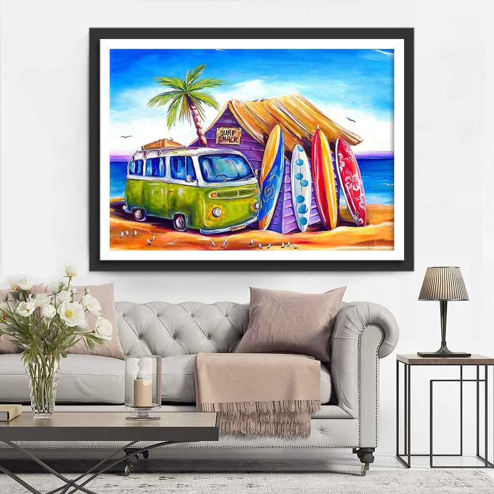 The Beach Bus and the Surf Shack Diamond Painting