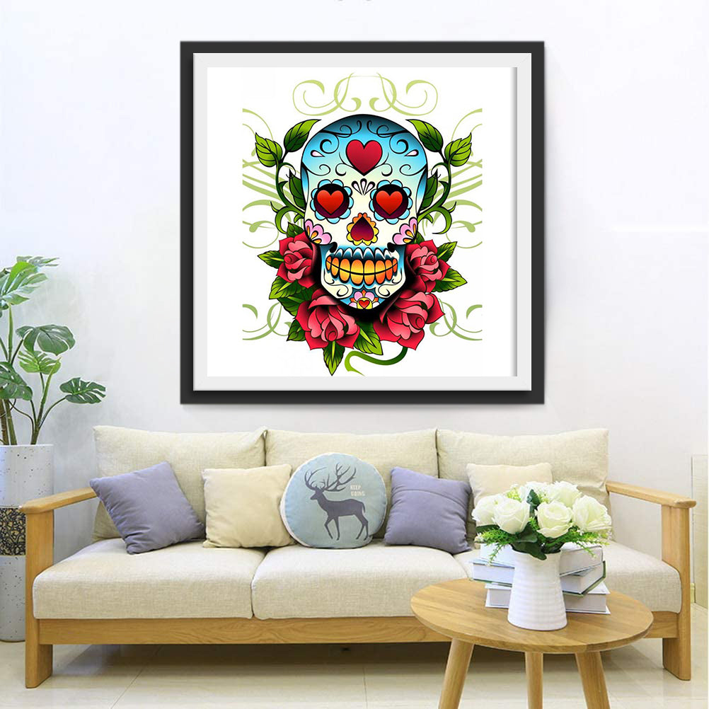 Skull Flowers and Hearts Diamond Painting