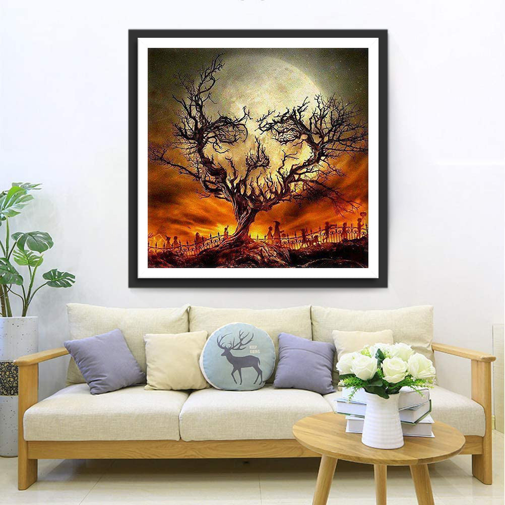 Dead Tree Skull and Moon Diamond Painting