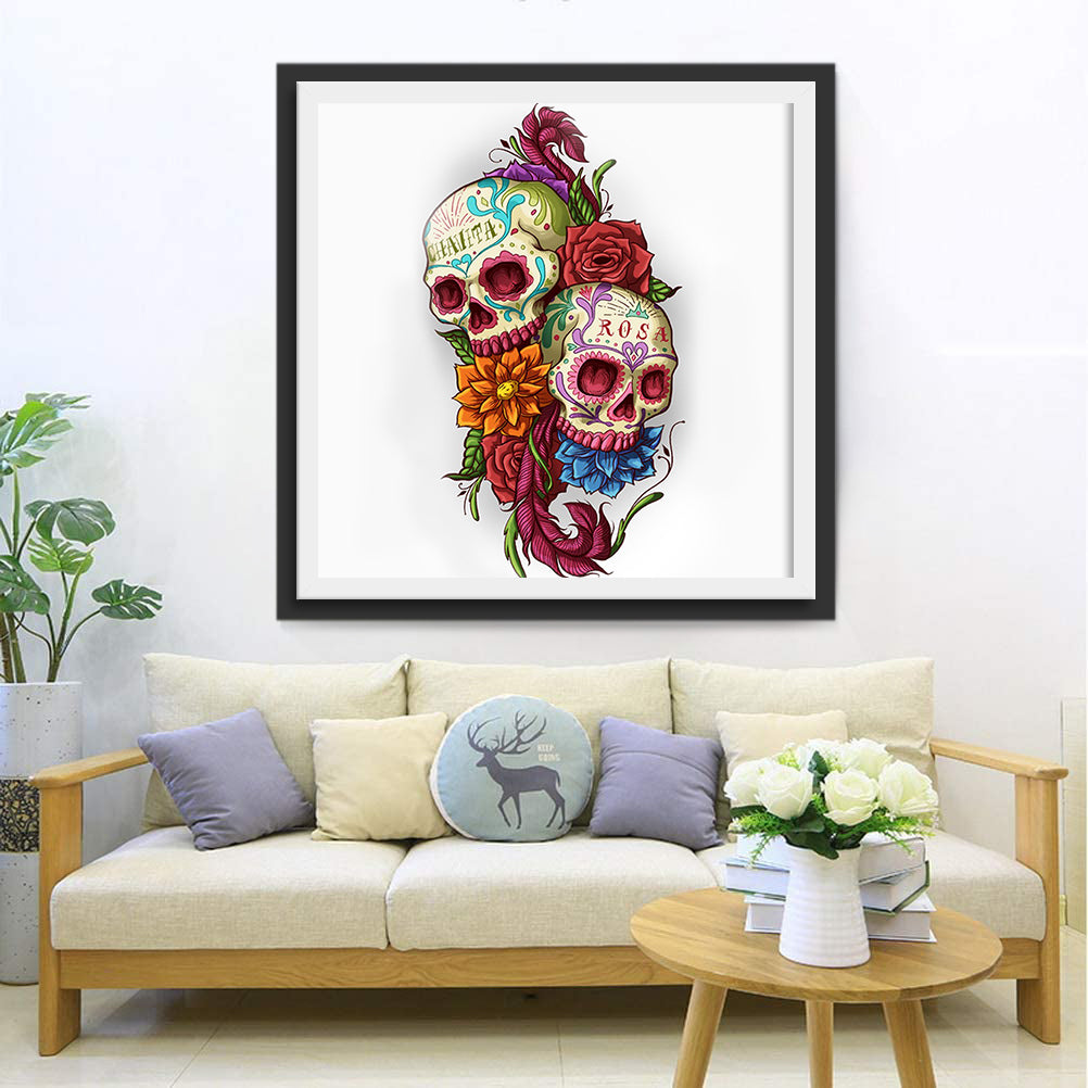 Skulls and Flowers Diamond Painting