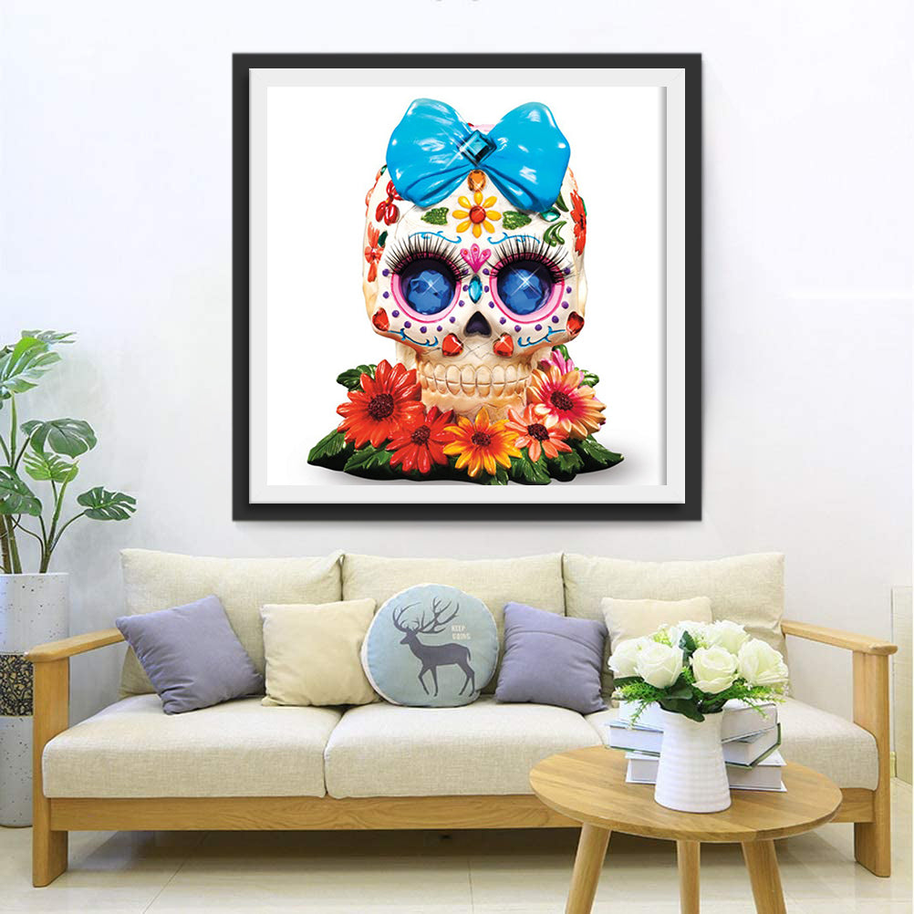 Skull with Blue Bow Tie Diamond Painting