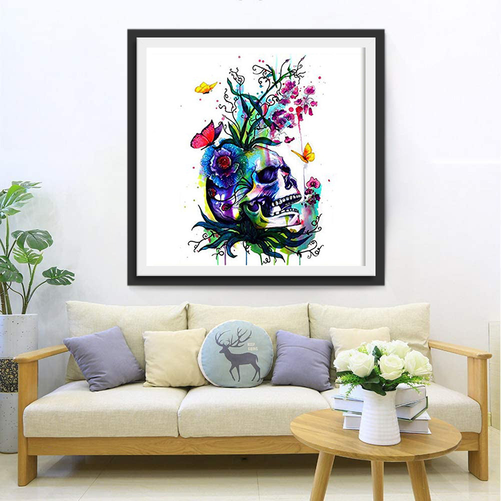 Skull, Flowers and Butterflies Diamond Painting