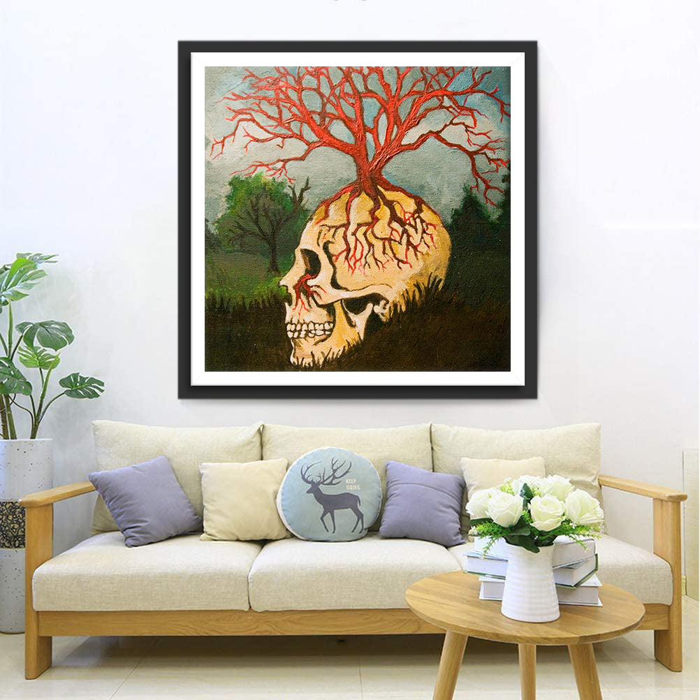 Skull and Red Tree Diamond Painting