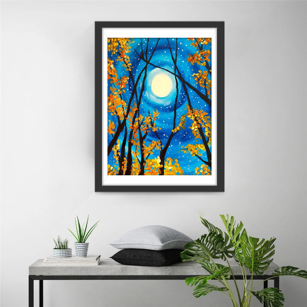 Starry Sky and Tree with Orange Leaves Diamond Painting