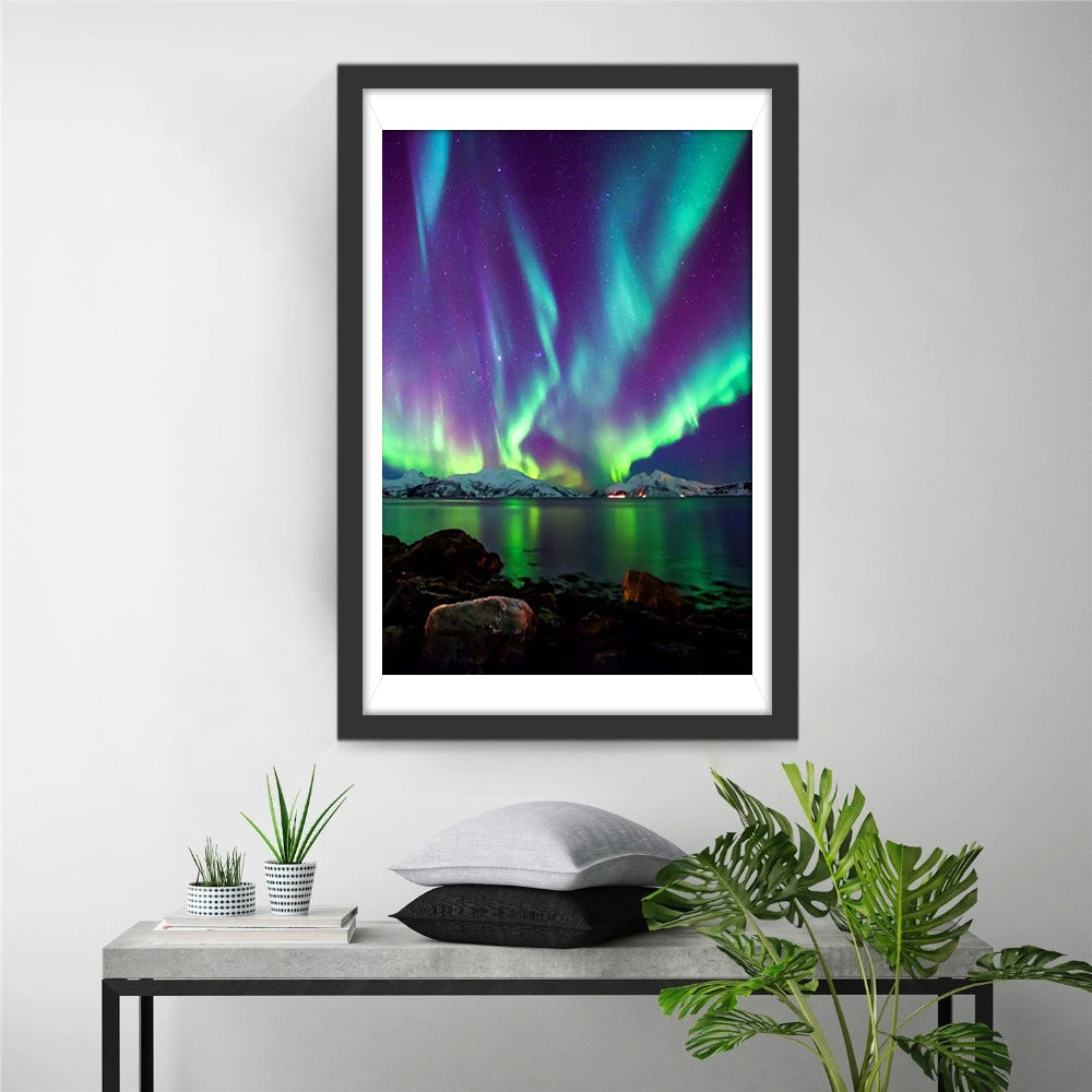 Starry Sky and Aurora Polar Green-Blue Diamond Painting