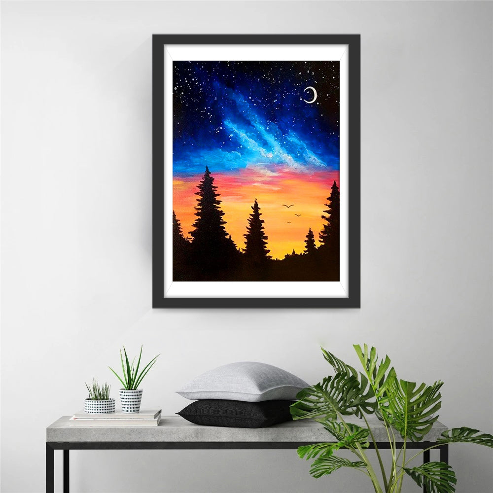 Pine Forest under the Starry Sky Diamond Painting