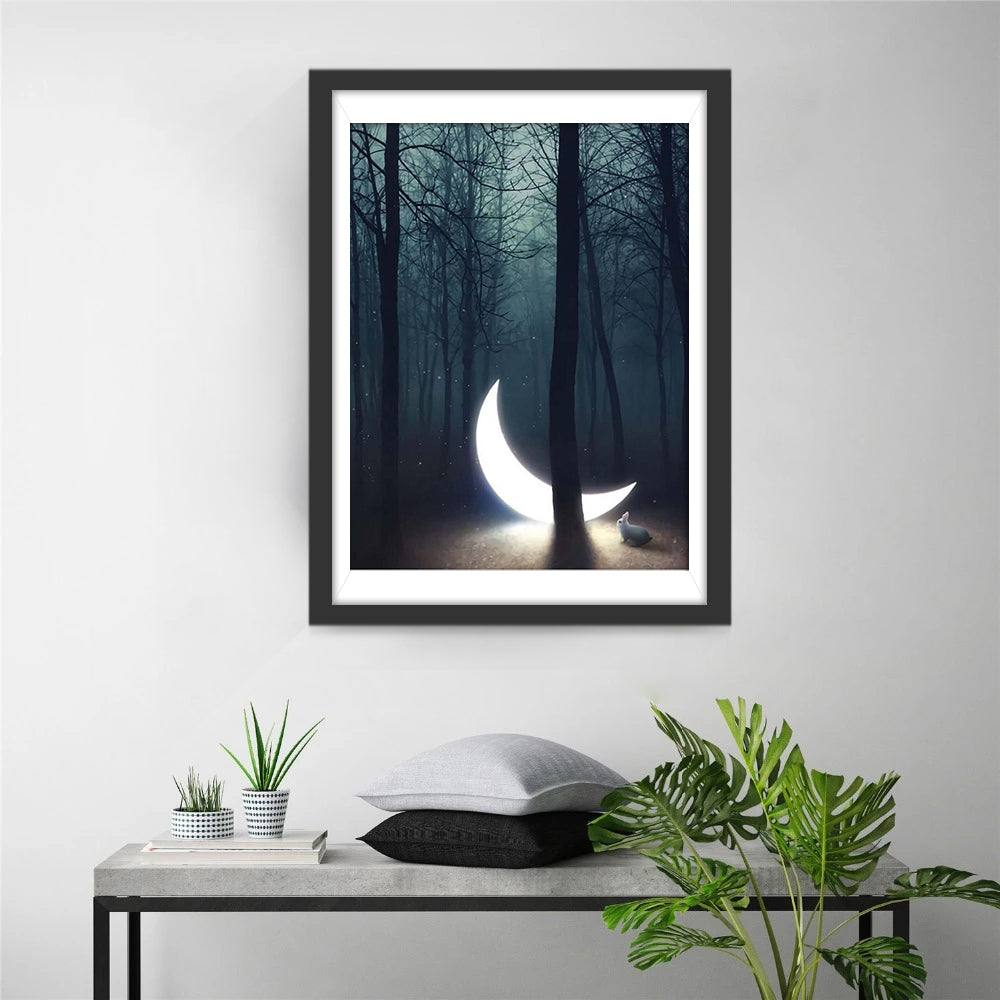 Moon and Rabbit in Wooden Diamond Painting