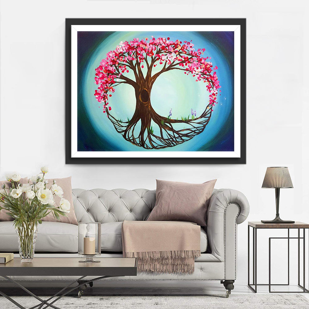 Tree of Pink Leaves Diamond Painting