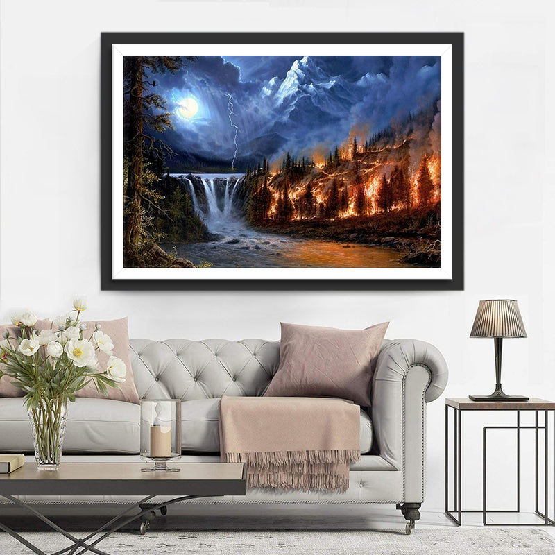 Waterfall and Flame Diamond Painting