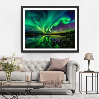 Starry Sky and Northern Lights with Lake Diamond Painting