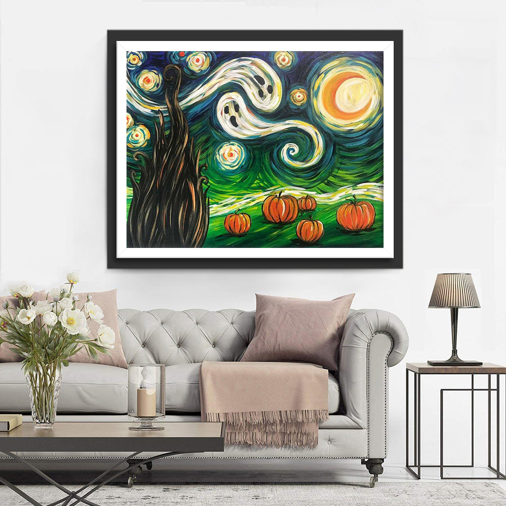 Starry Night and Pumpkins Diamond Painting