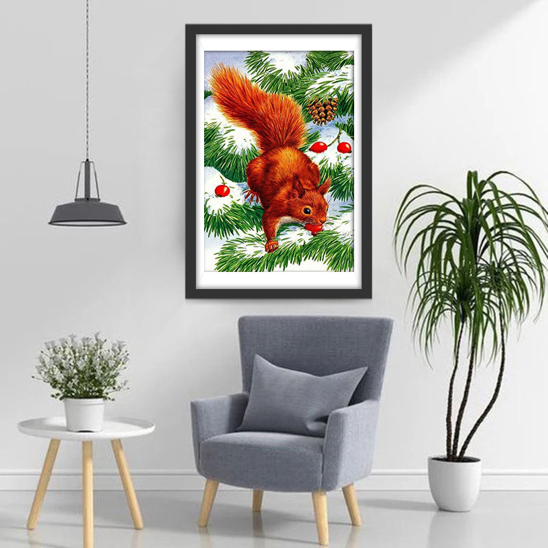 Red Squirrel in the Pine Diamond Painting