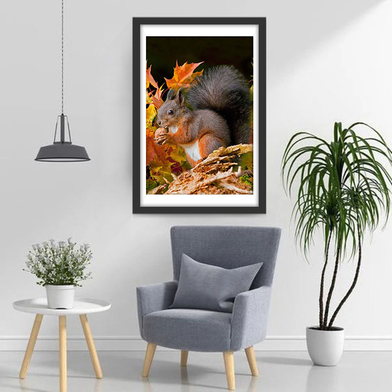Squirrel and Red Leaves Diamond Painting