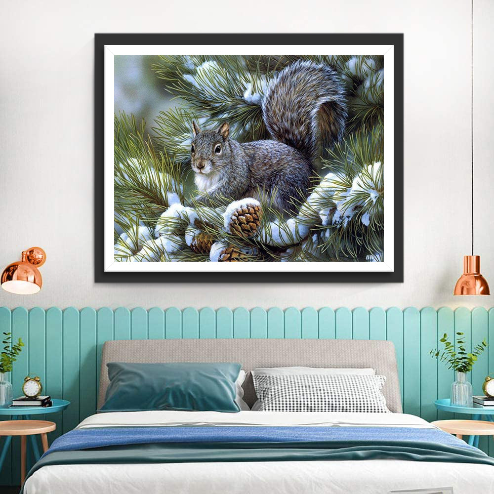 Squirrel and Pine Cones Diamond Painting