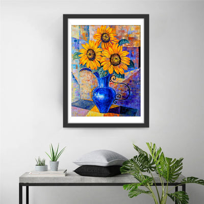 Three Sunflowers and Blue Vase Diamond Painting