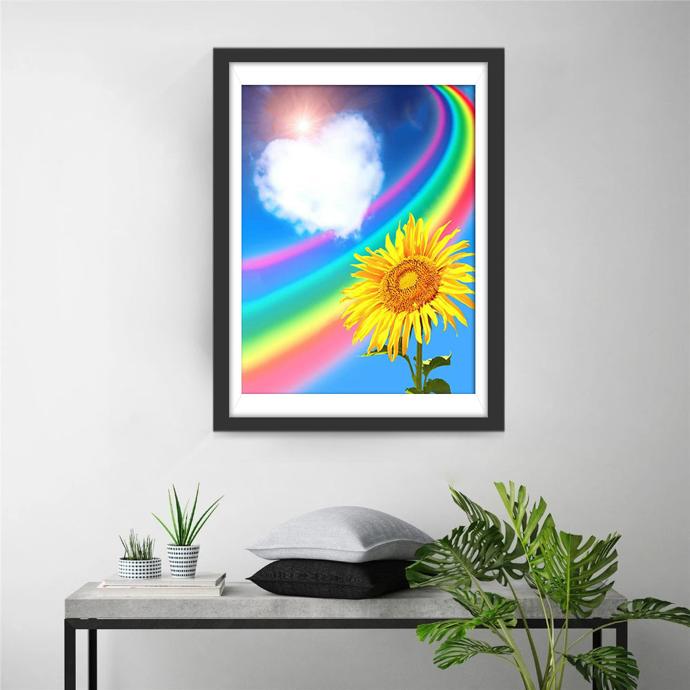 Sunflower and Rainbow with Heart Shaped Cloud Diamond Painting