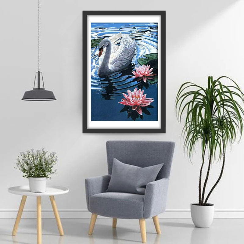 White Swan and Lotus Diamond Painting