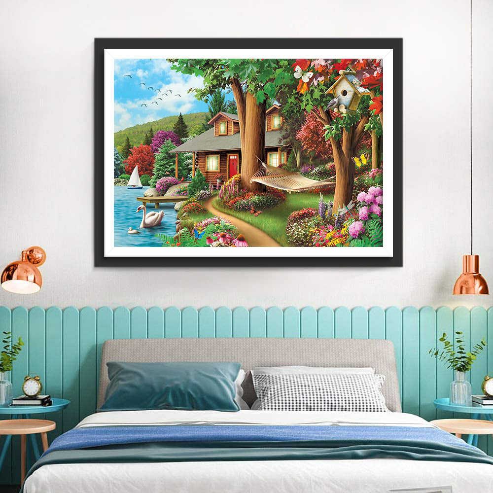 Swan and Chalet Diamond Painting