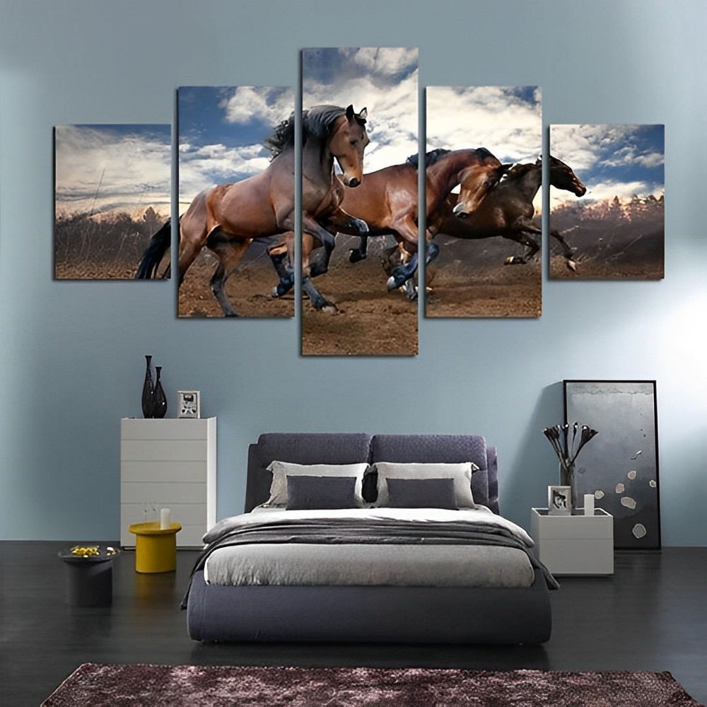 Three Brown Horses Running 5 Pack Diamond Painting