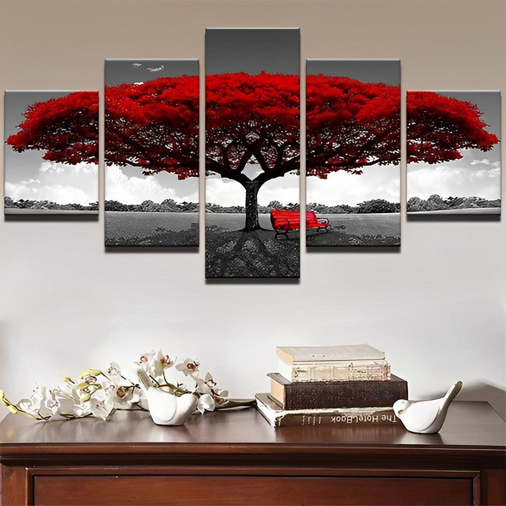 Red Tree and Bench 5 Pack Diamond Painting