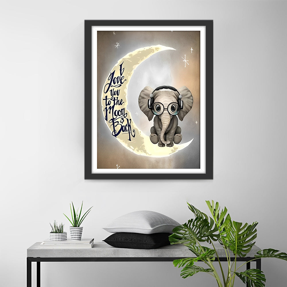 Cute Little Elephant Sitting on the Moon Diamond Painting