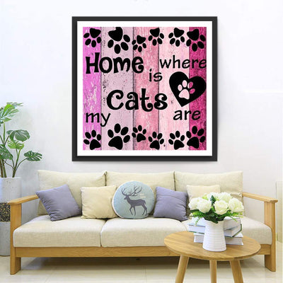 Pink Cat Text Diamond Painting