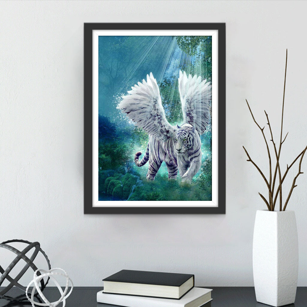 White Tiger with Wings Diamond Painting
