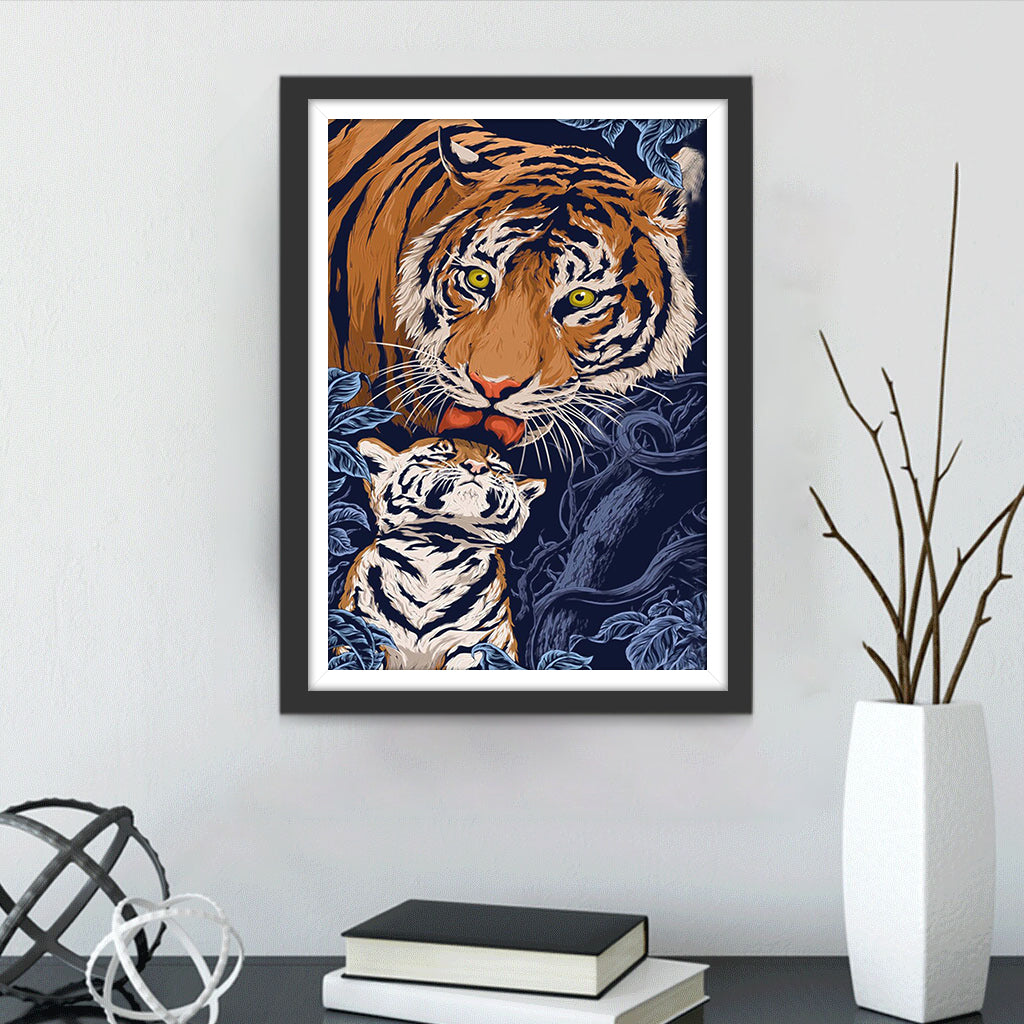 Big Tiger Licking Little Tiger Diamond Painting