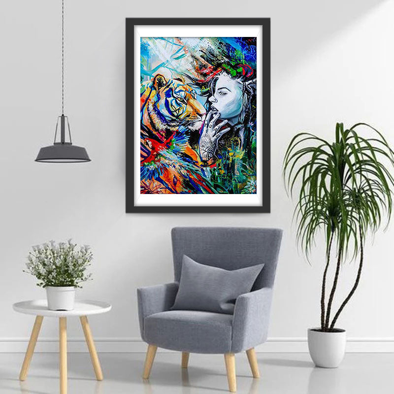 Colorful Tiger and Woman Diamond Painting