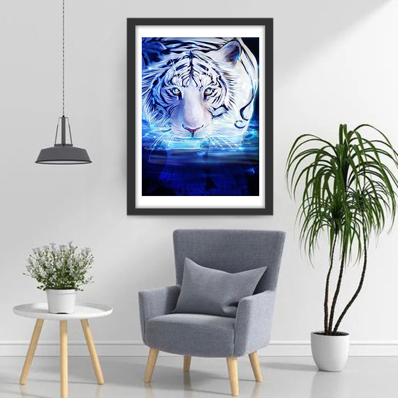 Towering White Tiger in the Water Diamond Painting