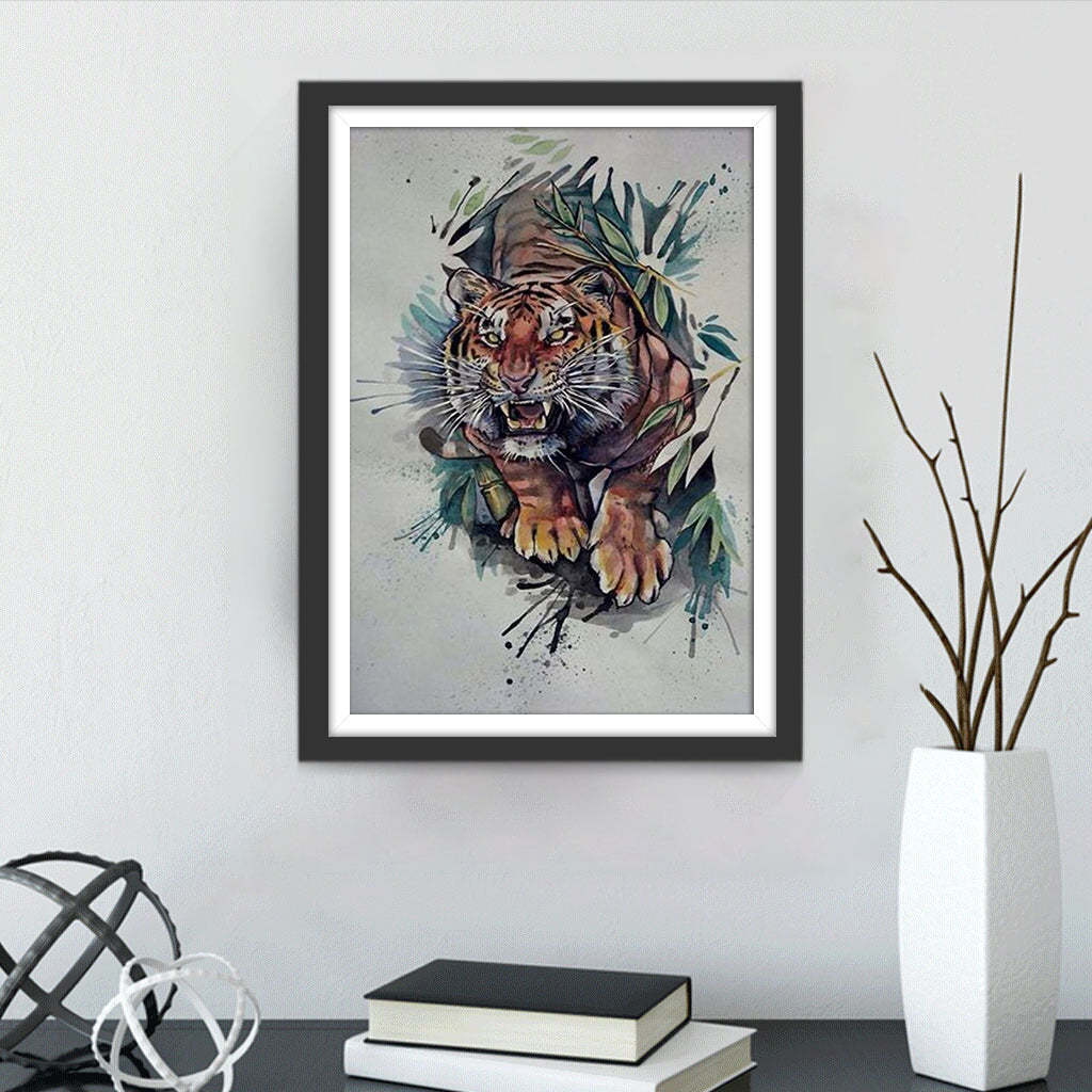 Ferocious Tiger and Green Leaves Diamond Painting