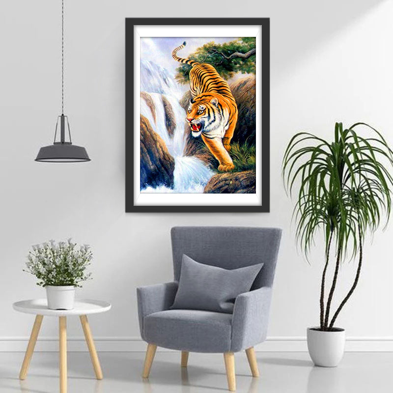 Tiger and Waterfall Diamond Painting