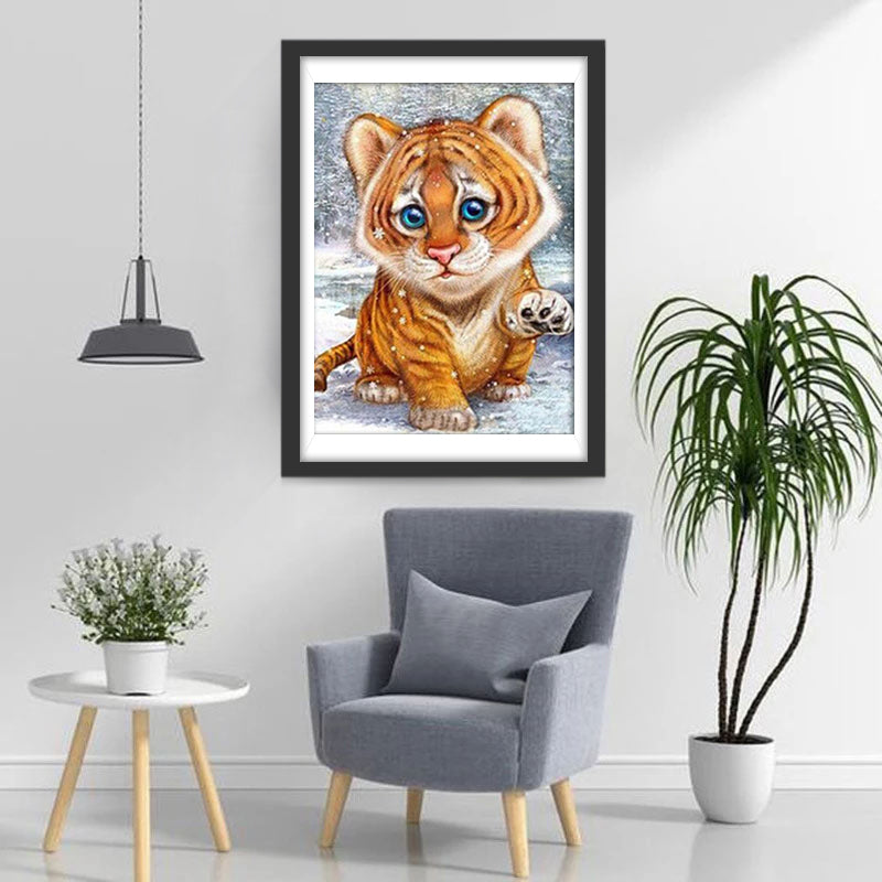 Cute Little Blue Eyed Tiger Cartoon Diamond Painting