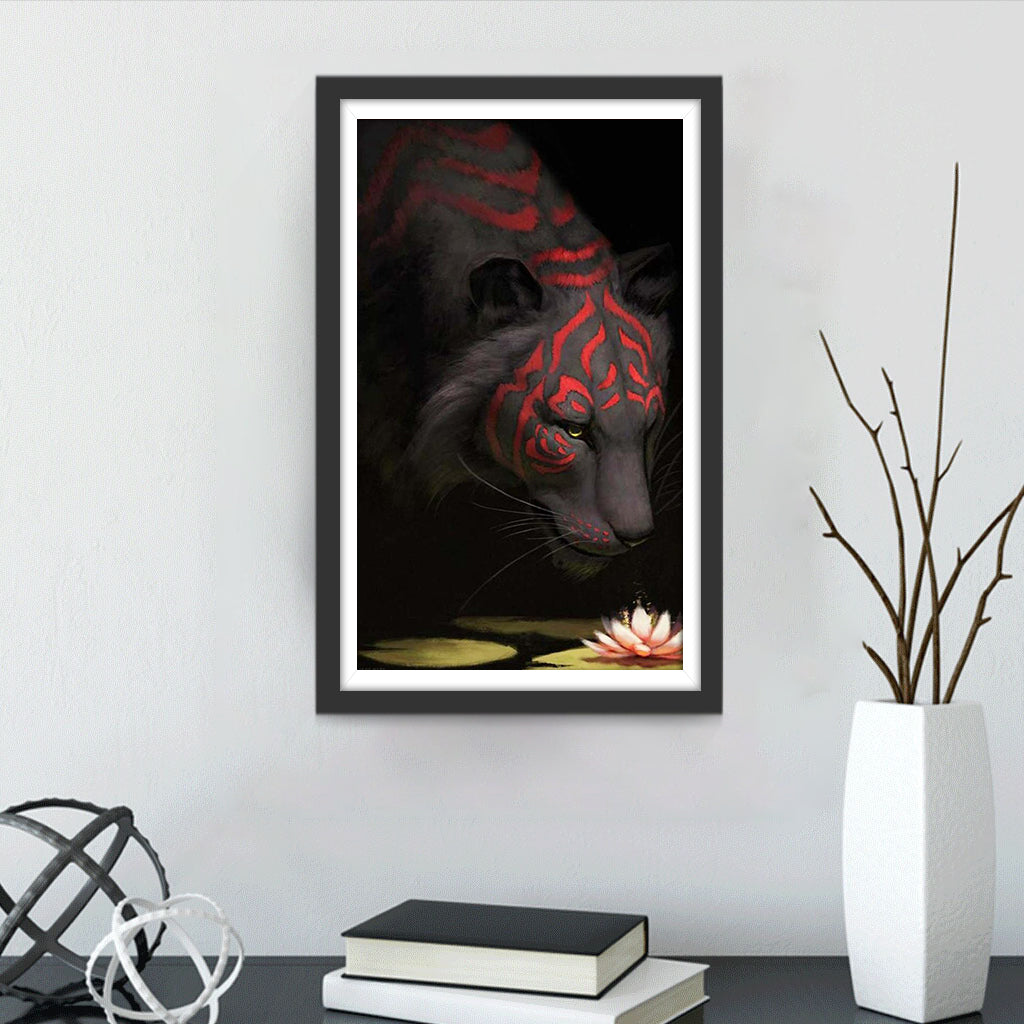 Black Tiger with Red Patterns Diamond Painting