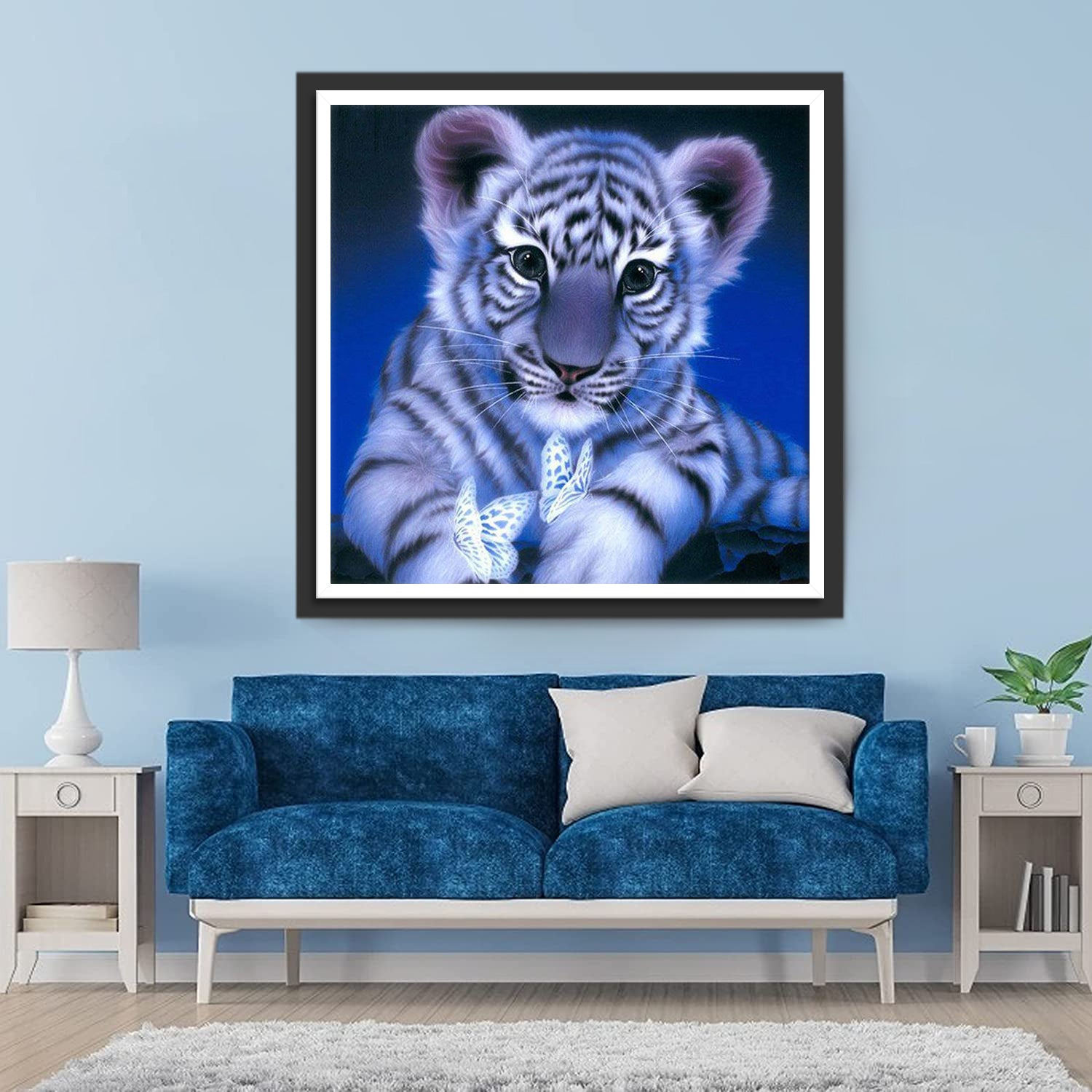 Little White Tiger and White Butterflies Diamond Painting