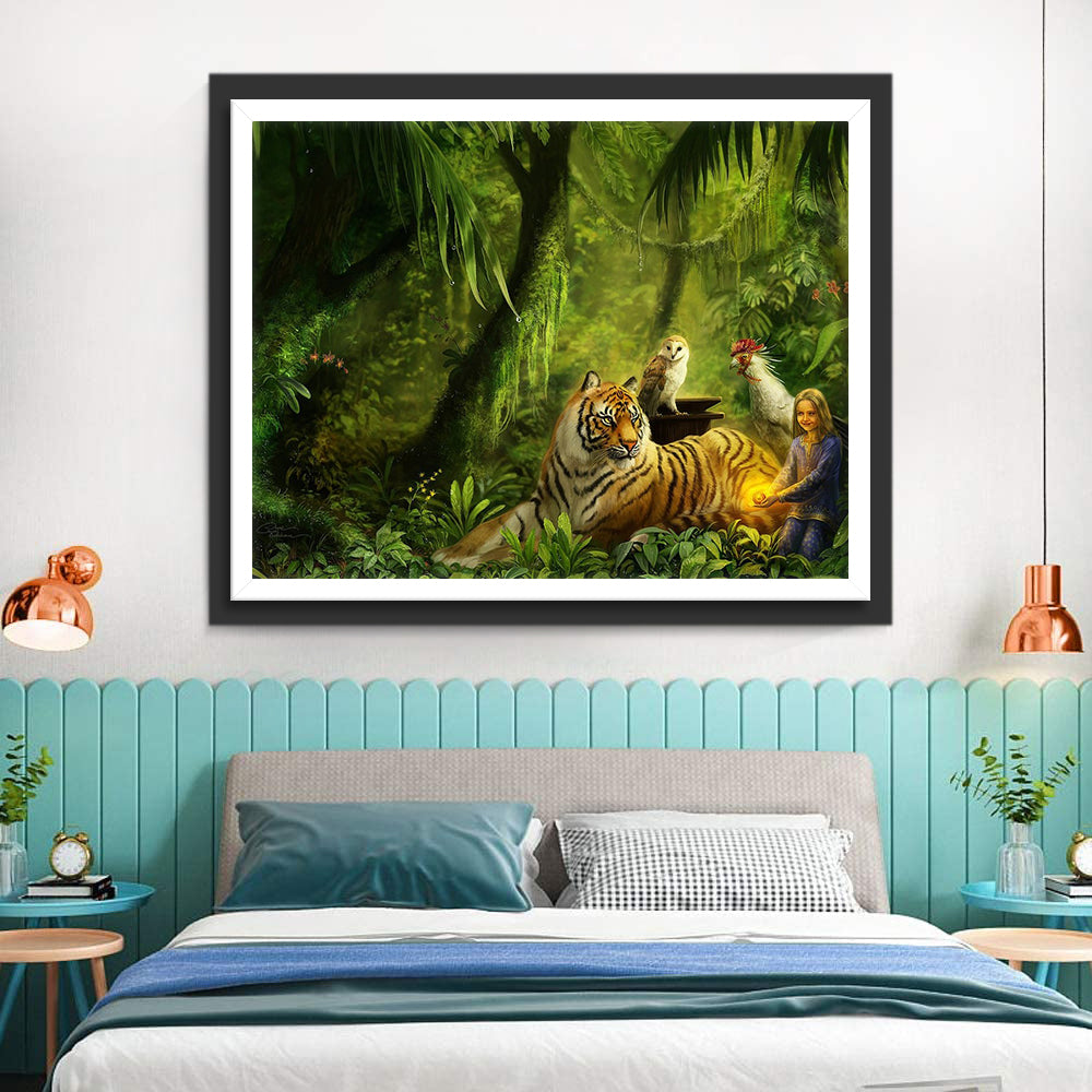Bengal Tiger and Little Girl Diamond Painting