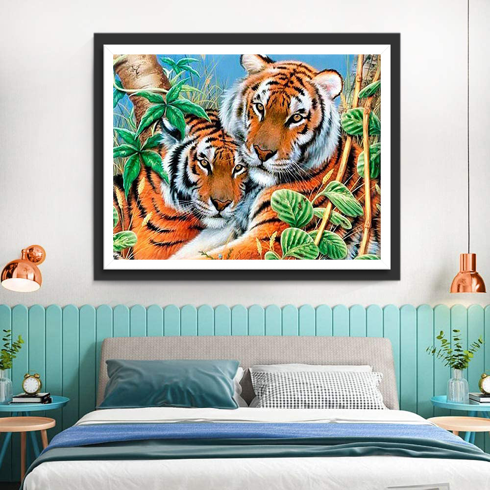Red Tiger and Leaves Diamond Painting