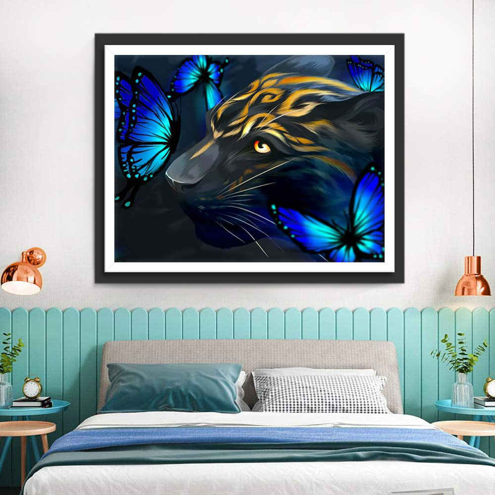Tiger and Blue Butterfly Diamond Painting