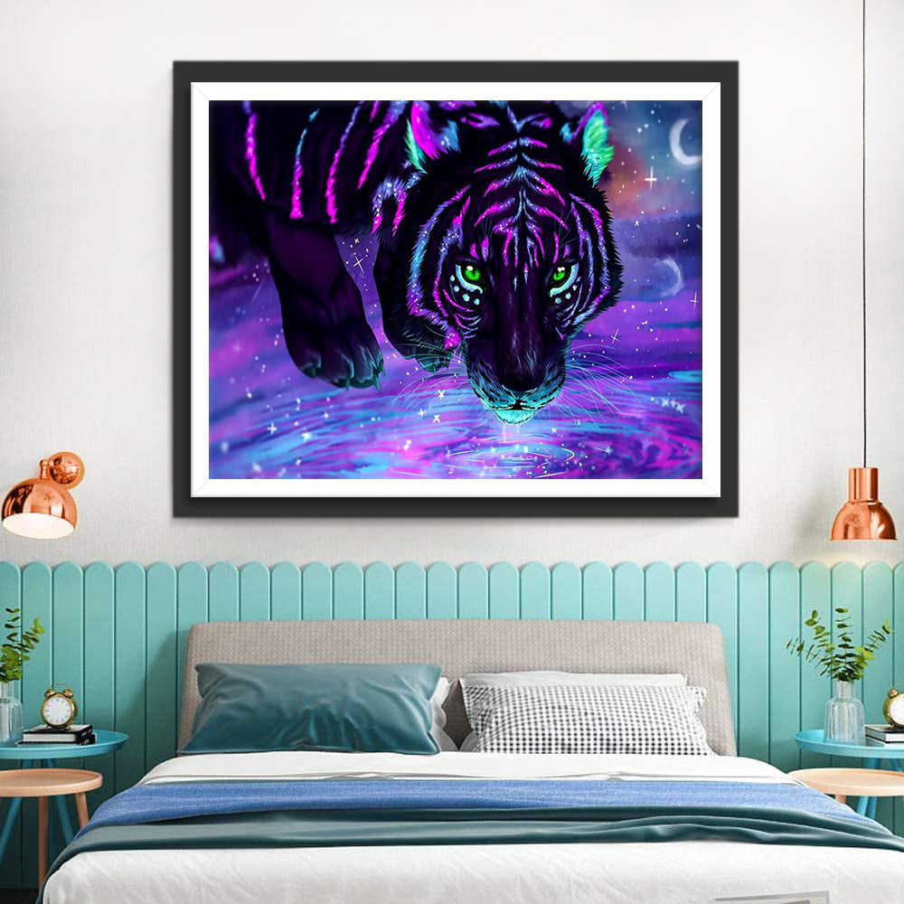 Black Tiger with Purple Patterns Diamond Painting