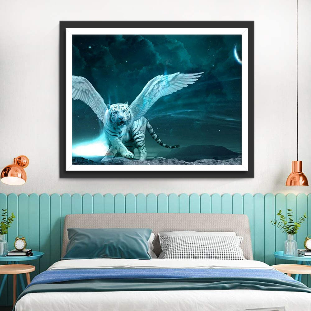 White Tiger with Wings Diamond Painting