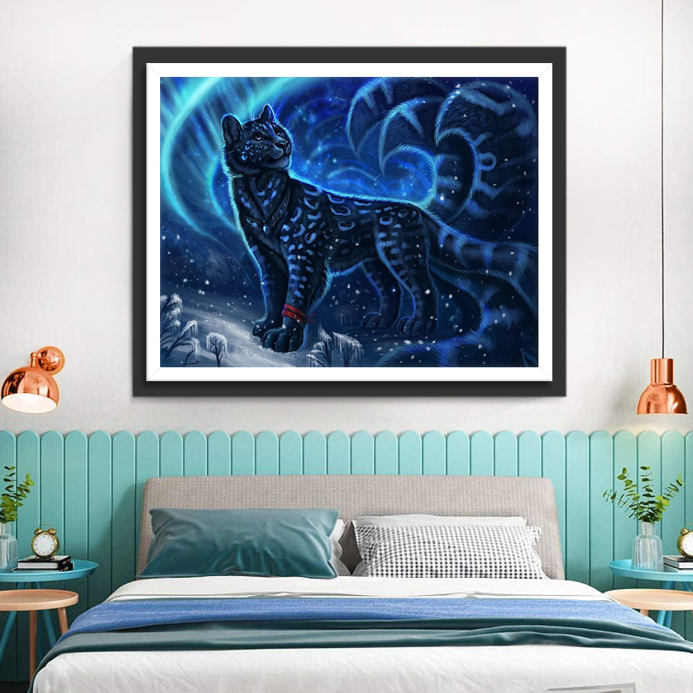 Black Tiger with Blue Patterns Diamond Painting