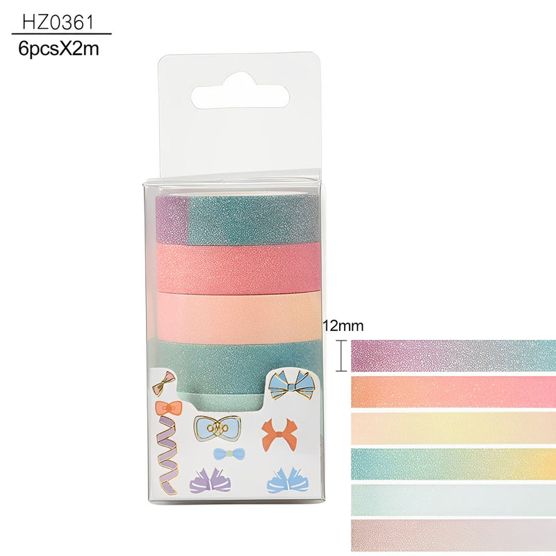 6pcs 2m*1.2cm Washi Tape Glitter Luminous Stickers Stationery