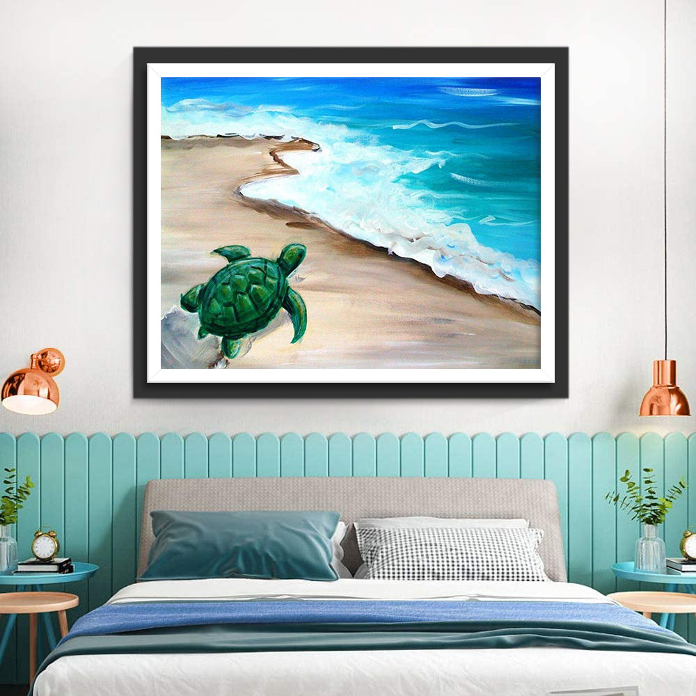 Green Turtle on the Beach Diamond Painting
