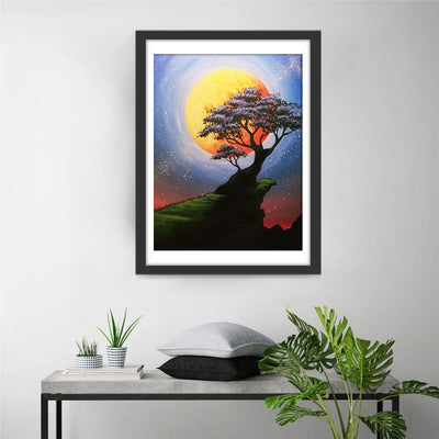 Tree and Red Moon Diamond Painting