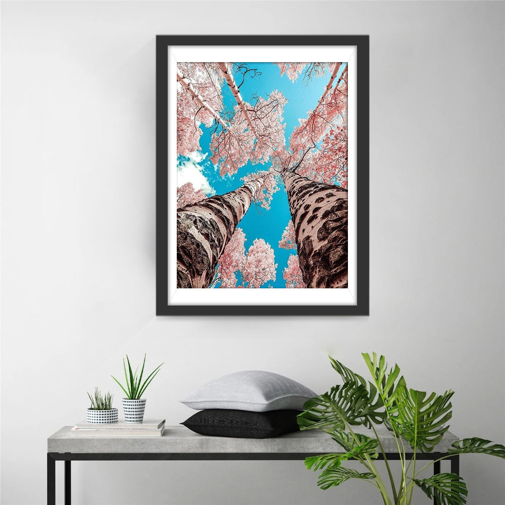 Tall Tree with Pink Leaves Diamond Painting