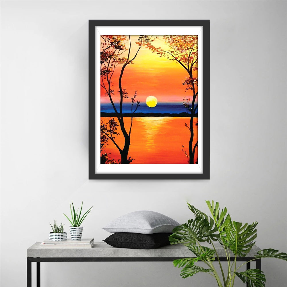 Two Trees and the Setting Sun Landscape Diamond Painting
