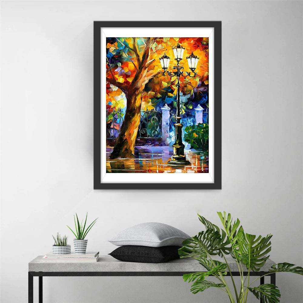Autumn Tree and Lamppost Diamond Painting